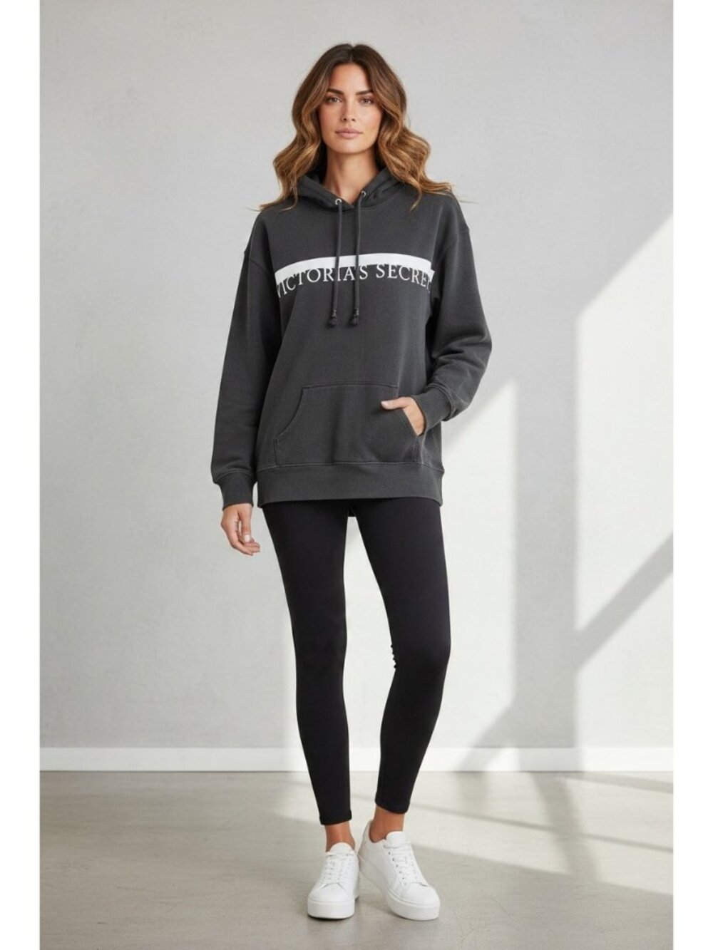 Victoria's Secret On Point Faded Black Logo Pullover Hoodie Women's Small
